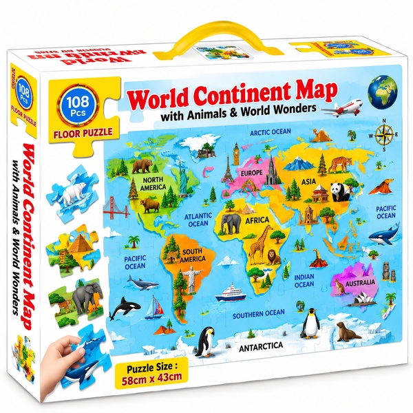 World Continent Map 108-Piece Floor Puzzle