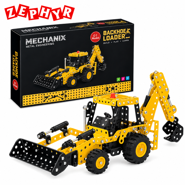 Mechanix Backhoe Loader Metal Engineering Construction Toy